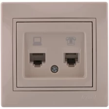 Розетка компьютерная + телеф. СП Мира RJ11 + RJ45 крем/крем. Lezard 701-0303-143